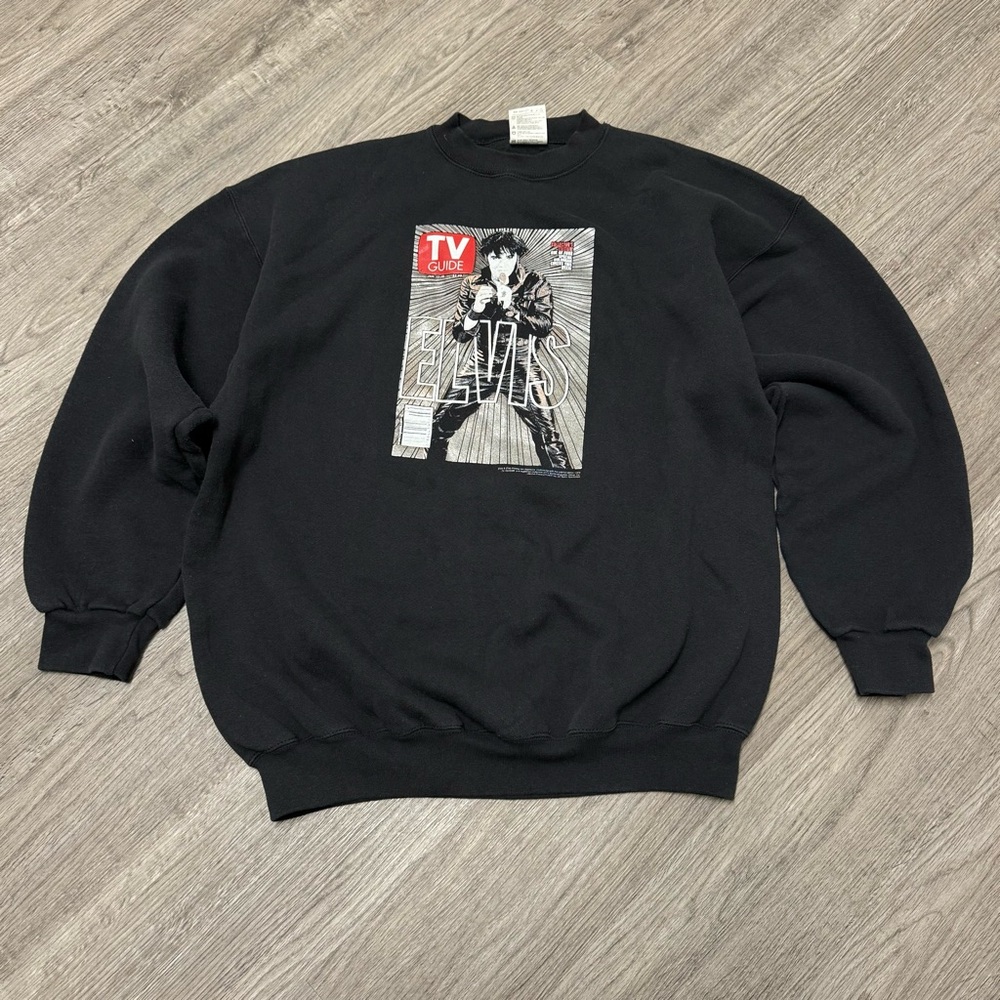 Elvis Presley TV Guide Cover Graphic Crewneck Sweatshirt Black XL Tultex Vintage